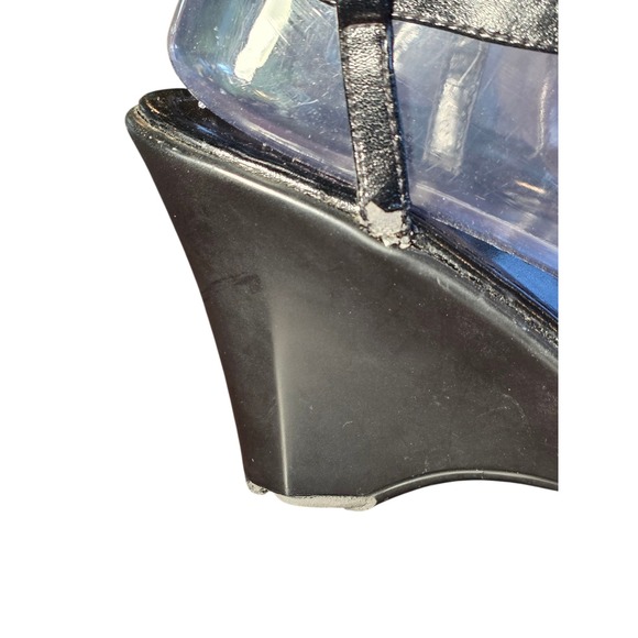 PESARO Black Wedge Heel Sandals with Silver Accent Straps Dressy Shoe - Picture 8 of 11